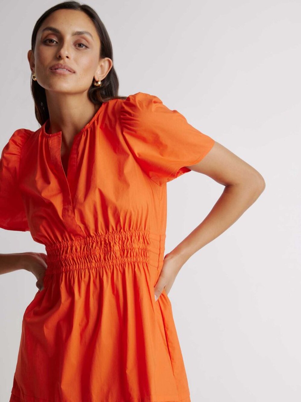 Quince 100% Organic Cotton Poplin Tiered Maxi Dress Vermillion Red Size Small